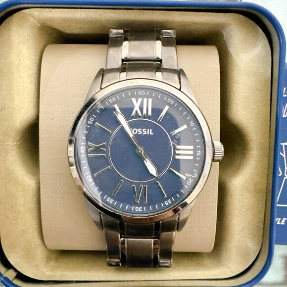 Fossil BQ1134 Classic Black Stainless Steel Mens Watch.Blue face main image 5